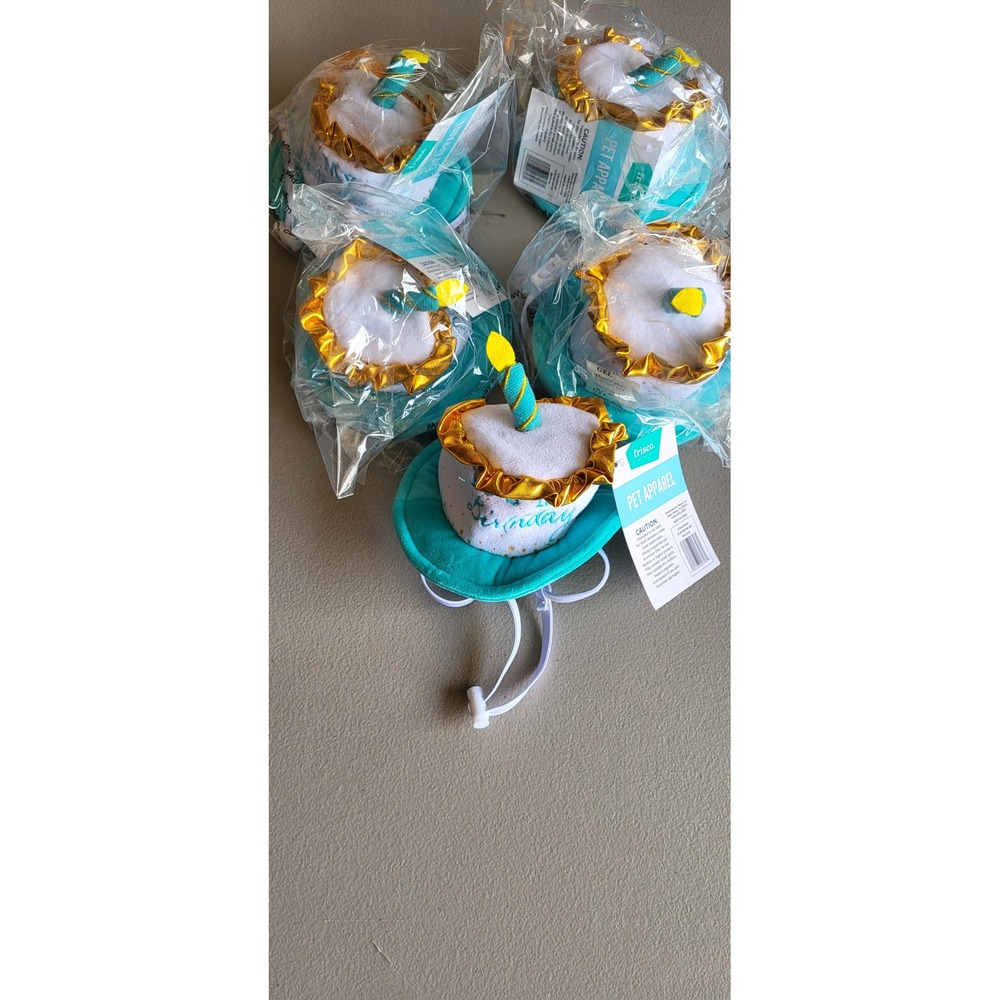 Frisco Its My Birthday Pet Hat Teal Gold Cake Design XS/S Lot of 5 New